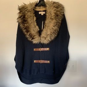 MICHAEL KORS FAUX FUR COLLAR CAPE SWEATER